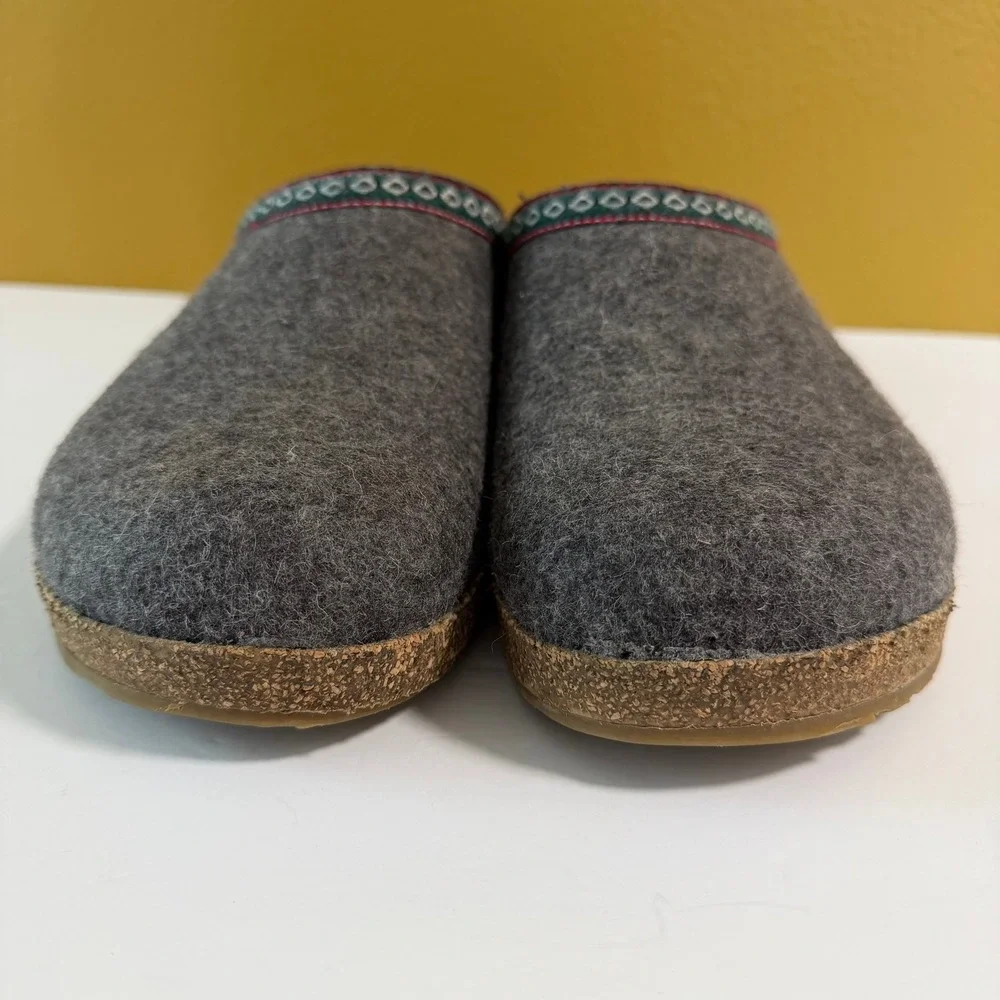 Haflinger GZ Classic Grizzly Wool Clogs Mens 15 / 48 Gray Felt Cork Sole Slipper